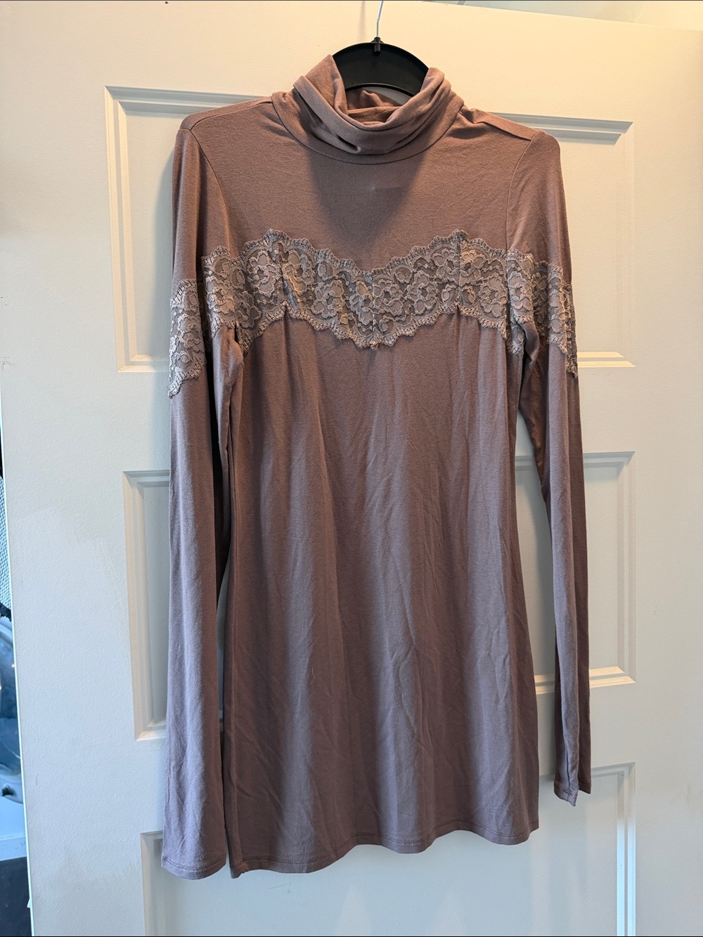 Free People Long Sleeve Lace Trim Turtleneck Dress - Mauve